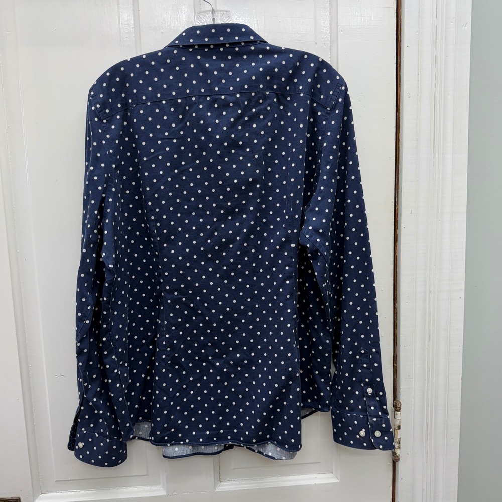 Chaps Navy Blue White Polka Dot Long Sleeve Button Down Shirt Blouse Women's XXL - Picture 3 of 5